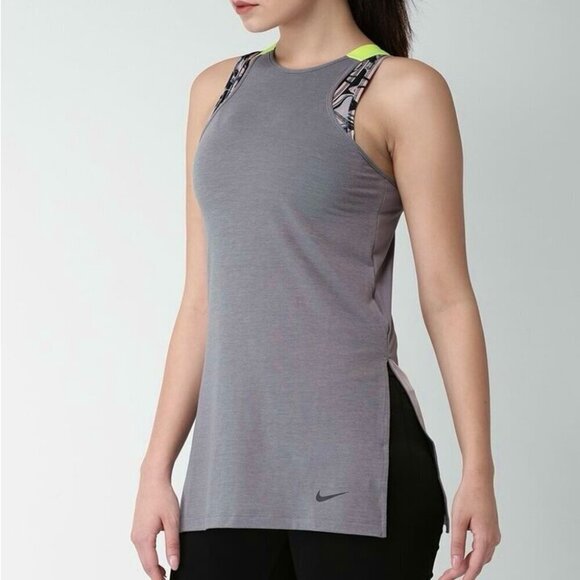 * Nike Grey Dri-Fit Performance Racer Tank Top w/Neon Straps Size M - Picture 1 of 9